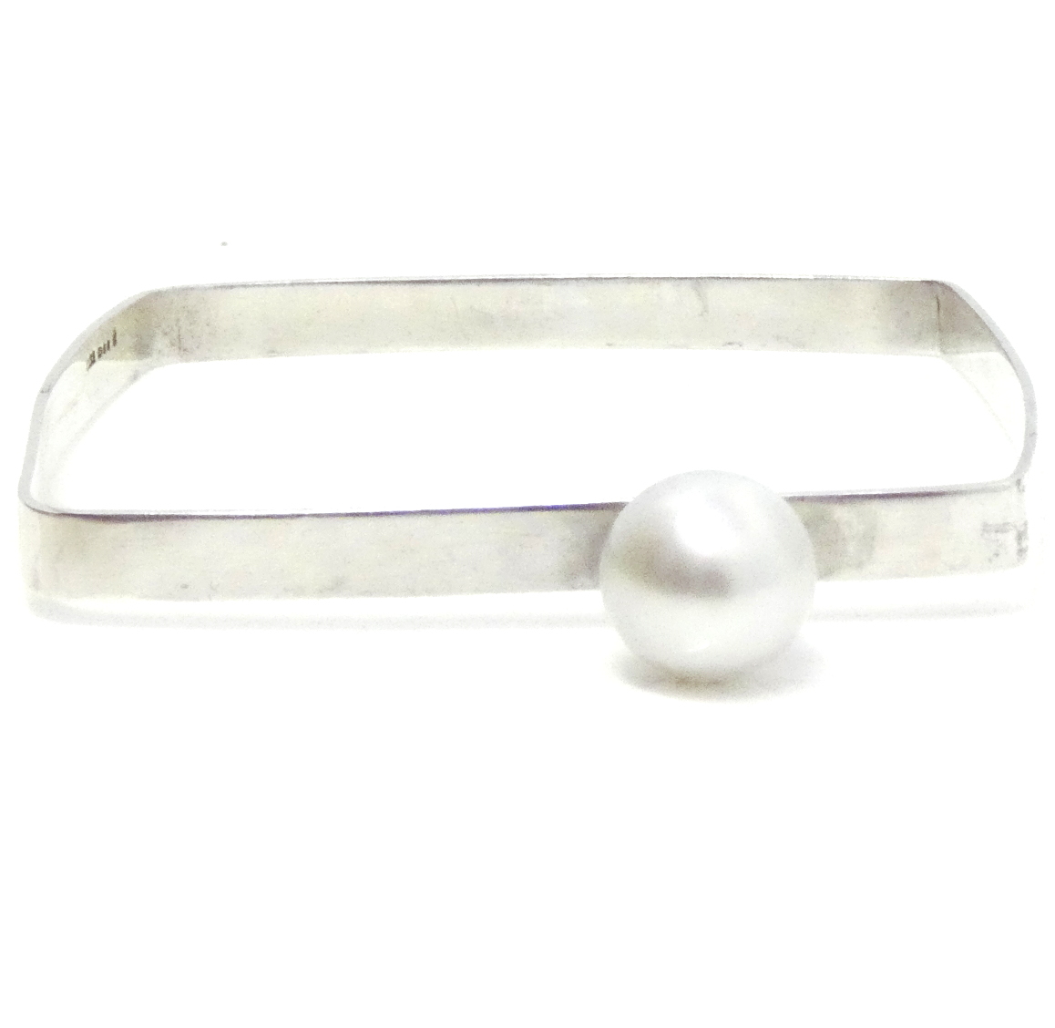 Silver Bangle with White South Sea Pearl